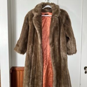Vintage Faux fur coat with burnt orange satin lining
